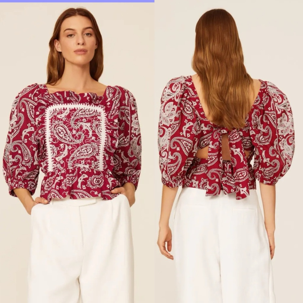 Sea New York
theodora paisley print puff sleeve top - red